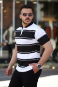 Erkek Yakalı Fermuarlı çift Renk Kısa Kollu T-shirt resmi